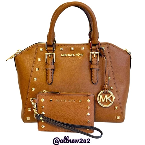 Michael Kors Handbags - Michael Kors Ciara 2 Pc. Set Goldtone Studded Satchel Bag W / Wallet